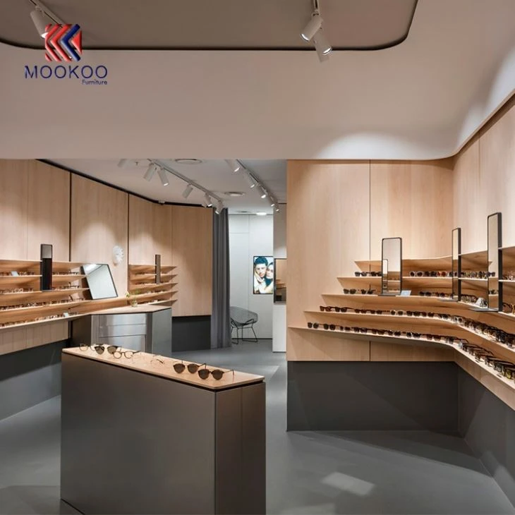 Glasses Shop Interior Decoration Modern Wood Wall Showcase Design
