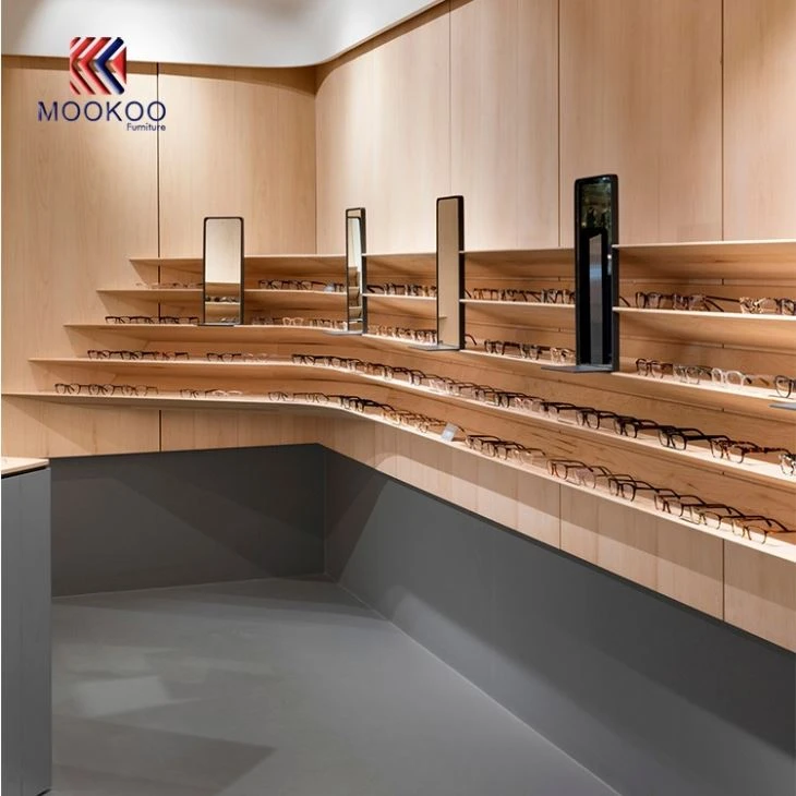 Glasses Shop Interior Decoration Modern Wood Wall Showcase Design